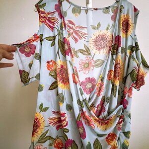 Sunflower Floral Top - Cold Shoulders